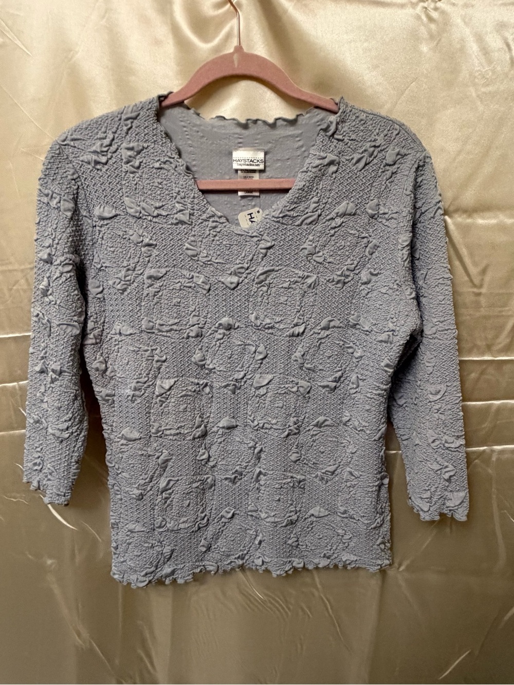Haystacks Women’s Textured V-Neck Top in Light Blue
